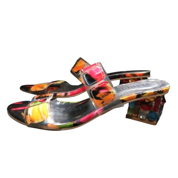 Fashion Nova vibrant multicolor square embellished chunky heeled mules 40 US 10 - Picture 2 of 11